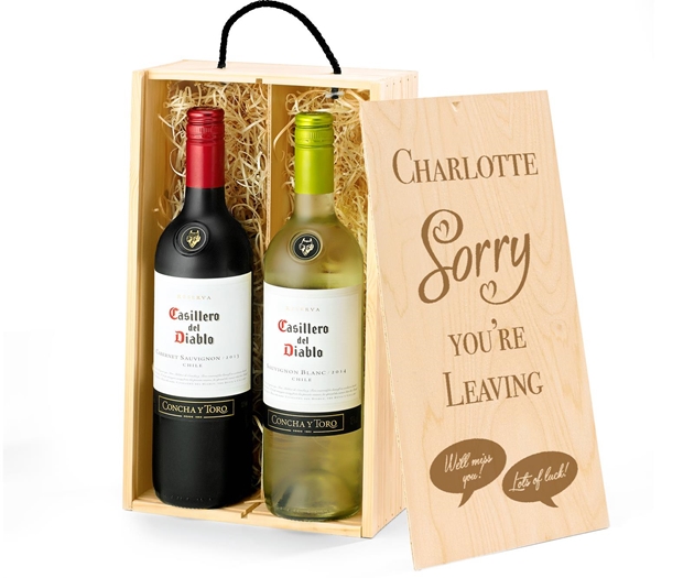 Valentine's Day Casillero del Diablo Red & White Wine Gift Box With Engraved Personalised Lid